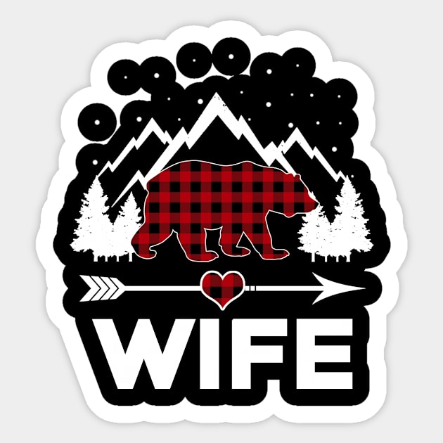 Wife Bear Buffalo Plaid Matching Family Christmas Pajama Sticker by Tun Clothing